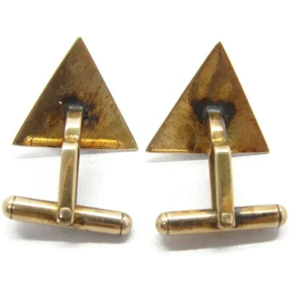 Vintage 10K Gold Black Star Sapphire Cufflinks Triangle Shape Beautiful